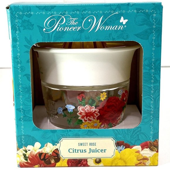 Pioneer Woman Glass Citrus Juicer Sweet Rose Floral Lid & Measurement Marking - Picture 1 of 8